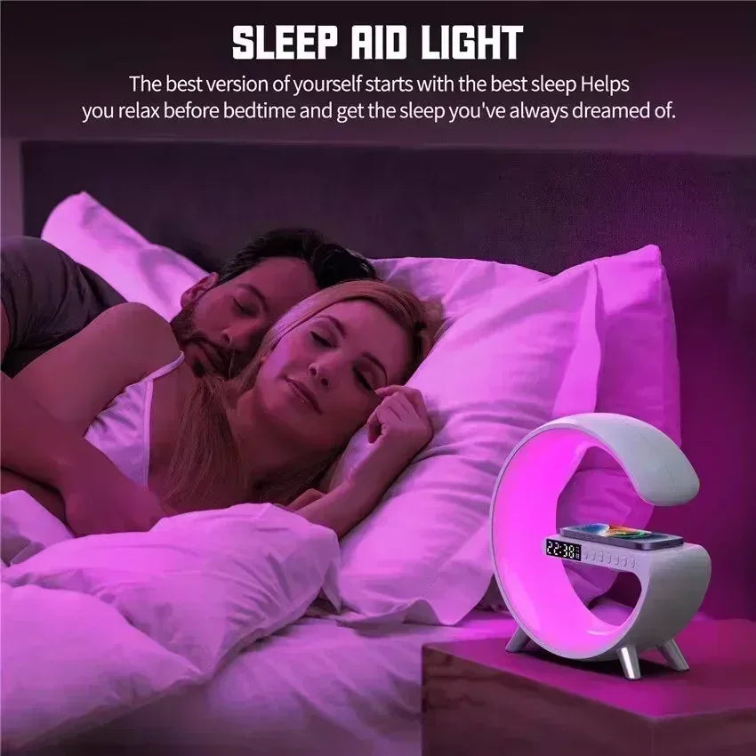 LED Smart Wake Up Light RGB Night Light with All-in-One Draadloze Oplaadstandaard met Alarm, Licht met Bluetooth-luidspreker