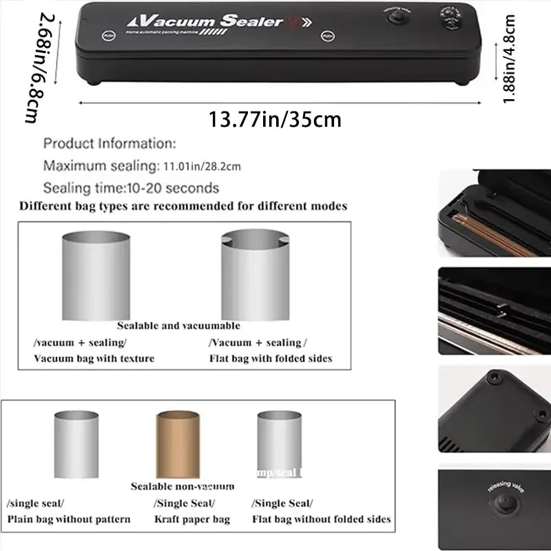 Keuken Thuis Vacuüm Sealer Voedselconservering Plastic Zakken Sealer Verpakkingsmachine Automatische Sealmachine Keukengadgets