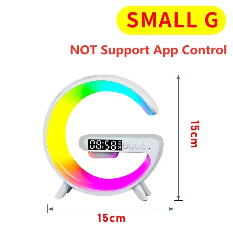 LED Smart Wake Up Light RGB Night Light with All-in-One Draadloze Oplaadstandaard met Alarm, Licht met Bluetooth-luidspreker