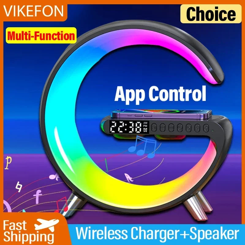 LED Smart Wake Up Light RGB Night Light with All-in-One Draadloze Oplaadstandaard met Alarm, Licht met Bluetooth-luidspreker
