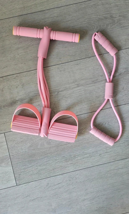 Weerstandsband set roze – pedaalband en figuur-8 band voor complete full-body workout