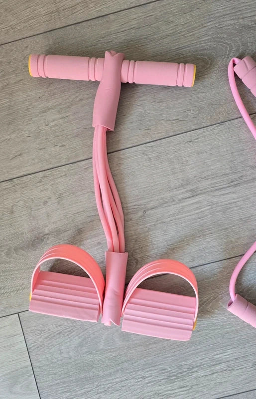 Roze weerstandsband met pedaal en handvatten – volledig overzicht voor thuistraining