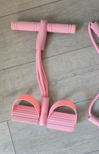 Roze weerstandsband met pedaal en handvatten – volledig overzicht voor thuistraining