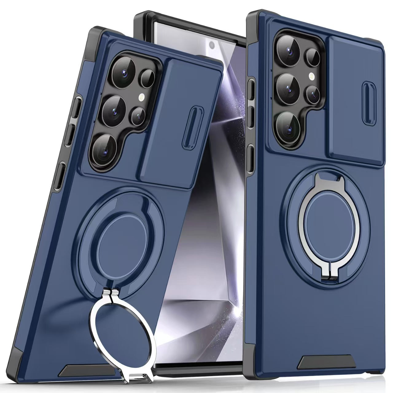 Samsung Telefoonhoesje met Magnetische Autohouder – Schokbestendig Hard PC Hoesje met Lensbescherming