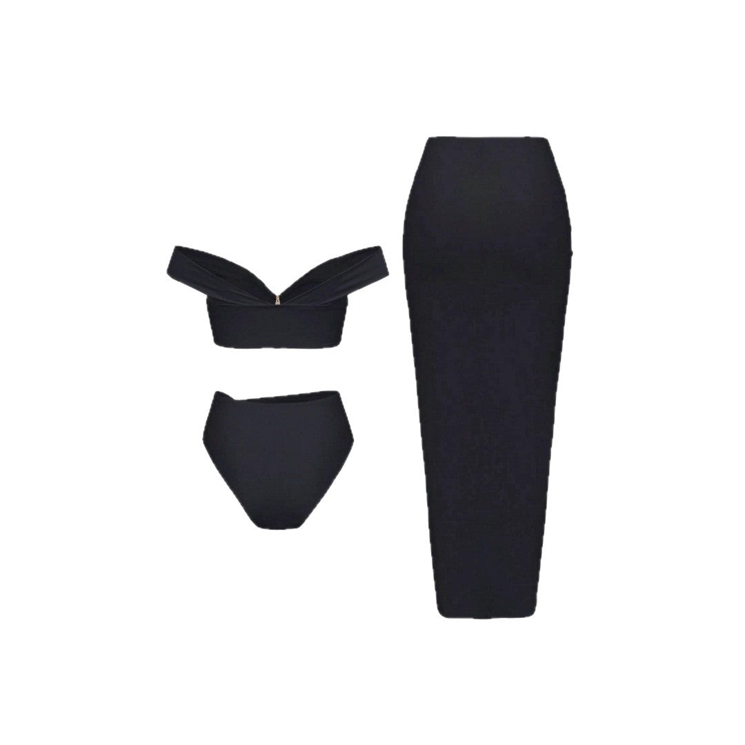 3-Delig Bikiniset Dames – Effen Zwart | Mouwloos Zwempak voor Zwemmen & Watersport