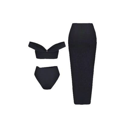 3-Delig Bikiniset Dames – Effen Zwart | Mouwloos Zwempak voor Zwemmen & Watersport