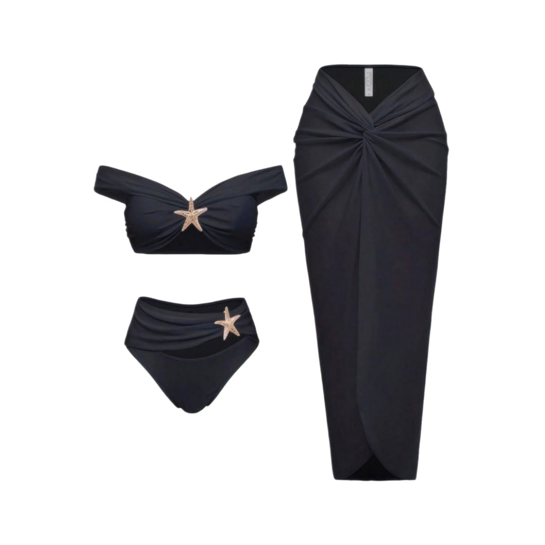 3-Delig Bikiniset Dames – Effen Zwart | Mouwloos Zwempak voor Zwemmen & Watersport