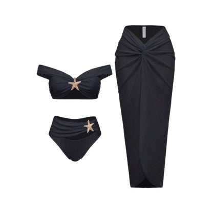 3-Delig Bikiniset Dames – Effen Zwart | Mouwloos Zwempak voor Zwemmen & Watersport