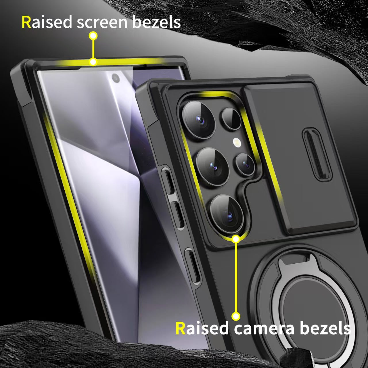 Samsung Telefoonhoesje met Magnetische Autohouder – Schokbestendig Hard PC Hoesje met Lensbescherming