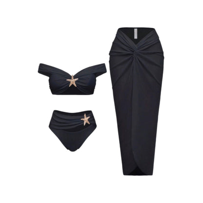 3-Delig Bikiniset Dames – Effen Zwart | Mouwloos Zwempak voor Zwemmen & Watersport
