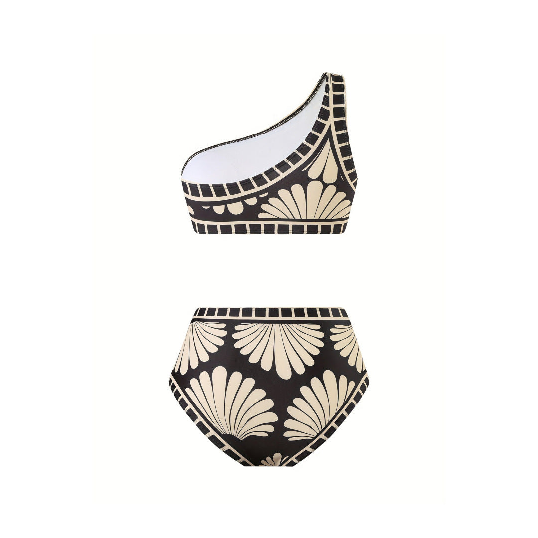 3-Delig Badpakset Dames – Bedrukt met Schuine Schouder | Bikini Top, Broekje & Rok
