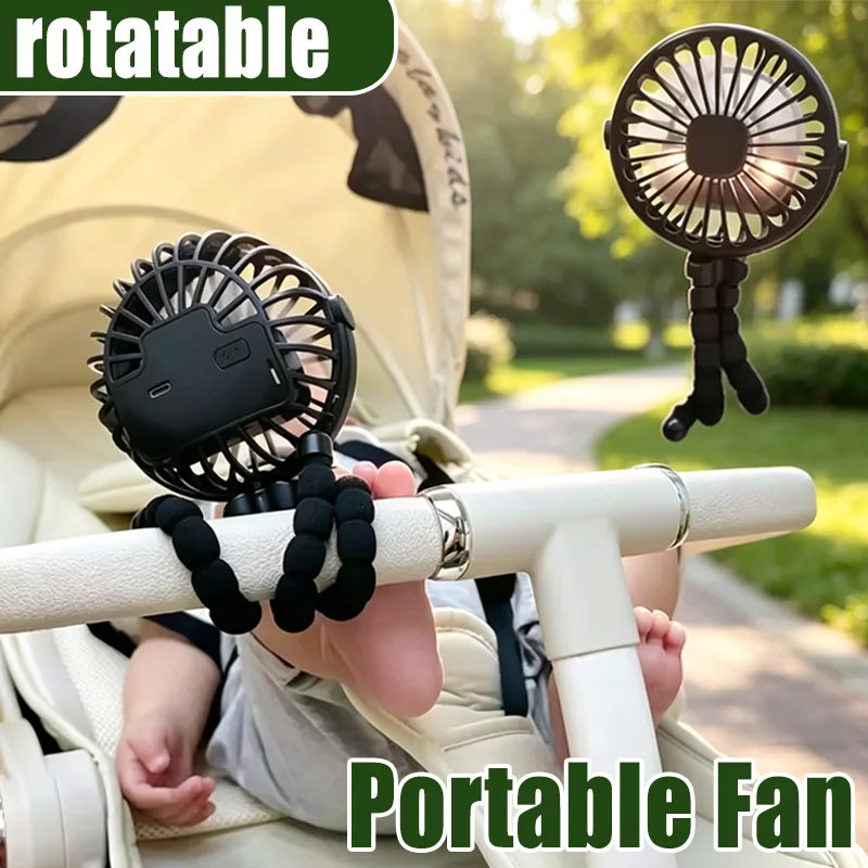 Draagbare Tripod Ventilator – 360° Instelbaar, USB Oplaadbaar, Stil & Compact
