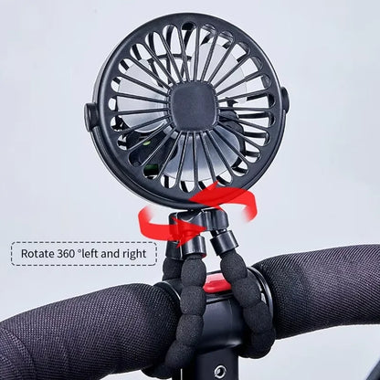 Draagbare Tripod Ventilator – 360° Instelbaar, USB Oplaadbaar, Stil & Compact