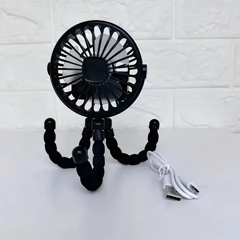 Draagbare Tripod Ventilator – 360° Instelbaar, USB Oplaadbaar, Stil & Compact