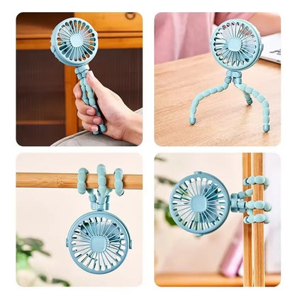 Draagbare Tripod Ventilator – 360° Instelbaar, USB Oplaadbaar, Stil & Compact