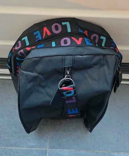Love Vibes Rugtas - Casual Zwarte Schooltas - Multi-Color