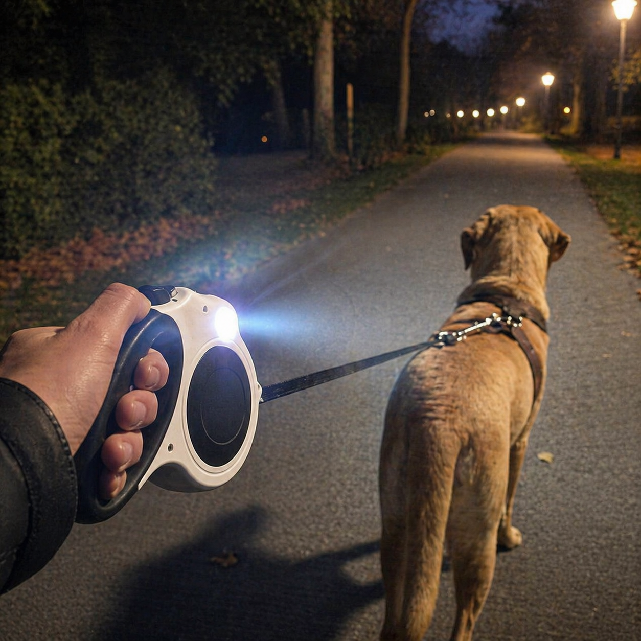 NightWalk™ LED – Intrekbare Hondenriem – 5 Meter – Automatische Rollijn met Verlichting